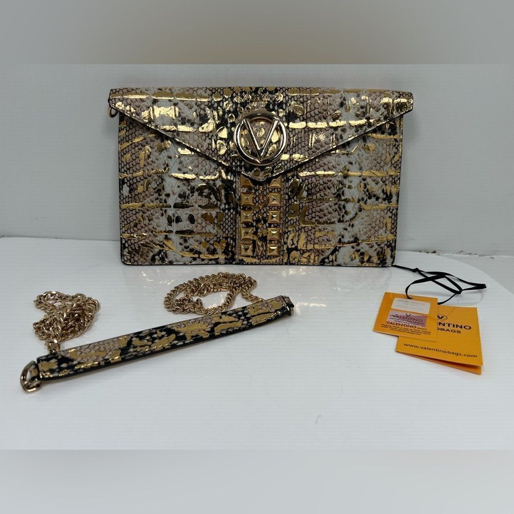 VALENTINO BY MARIO VALENTINO Brienne Croc-Embossed Leather Envelop Crossbody Bag